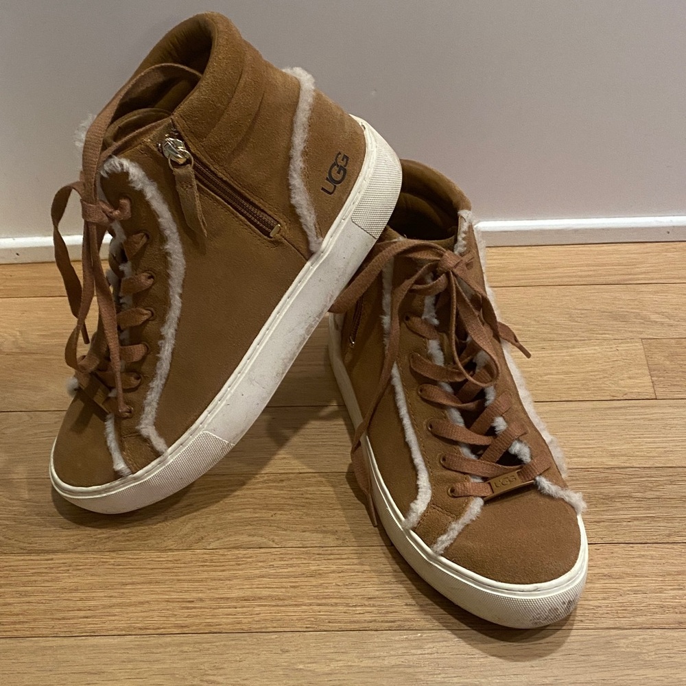 UGG Ollie Heritage Tan High-Top Sneakers with White Trim